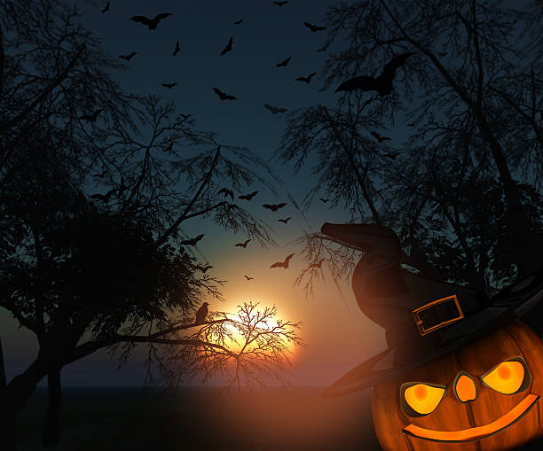 istock 3DHalloween landscape of trees against a sunset sky 492262014