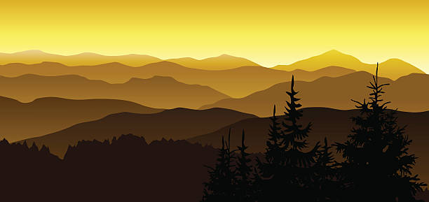 골드 저녁 수 있습니다. - mountain mountain range rocky mountains silhouette stock illustrations