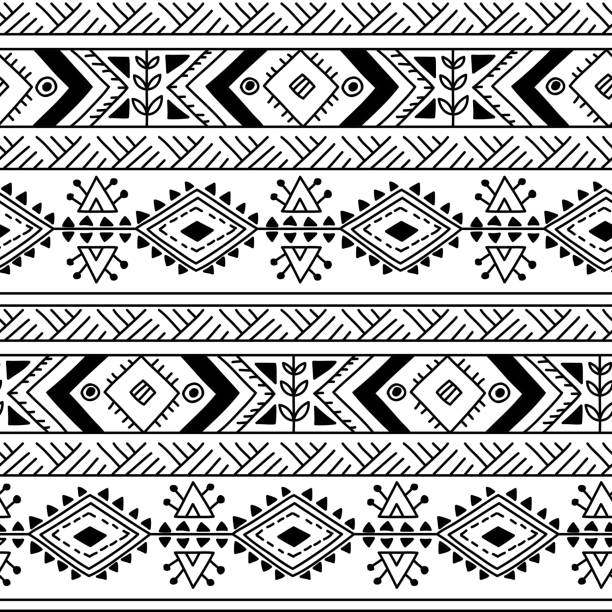 этнические декоративный бесшовный узор из ткани - part of aztec design element seamless stock illustrations