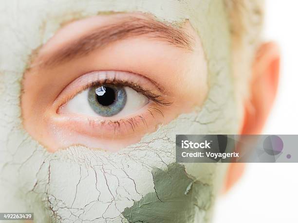 Skin Care Woman In Clay Mud Mask On Face Beauty Stock Photo - Download Image Now - Algae, Skin Care, Human Face