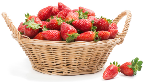basket with fresh strawberries, isolated on white