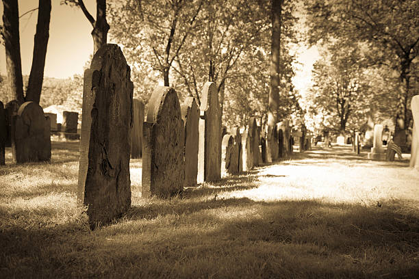 vecchio cimiteri fila di tombstones - colortones foto e immagini stock