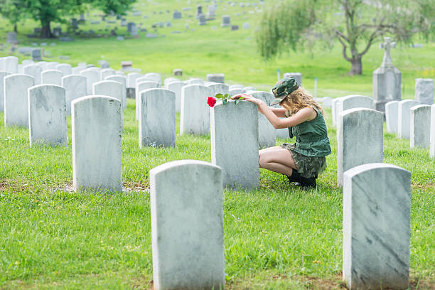 istock Girl crouching beside a grave 492265827