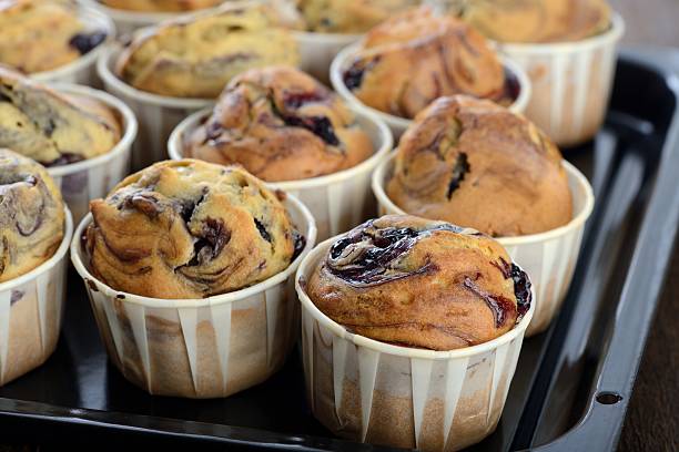istock Freshly baked blueberry muffins in a tray 492275082