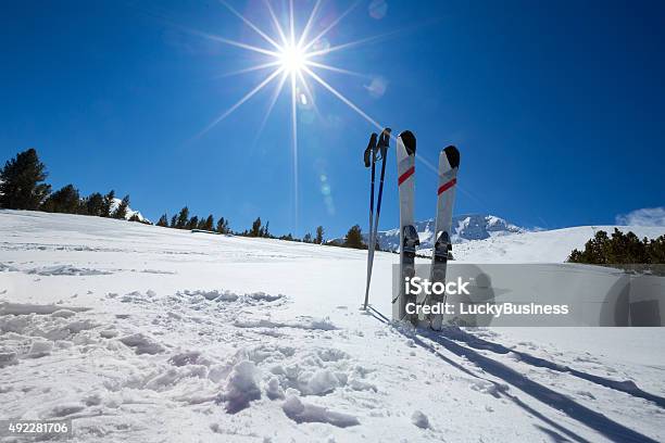 Ski Equipments On Sunny Day Stock Photo - Download Image Now - Skiing, Snow, 2015