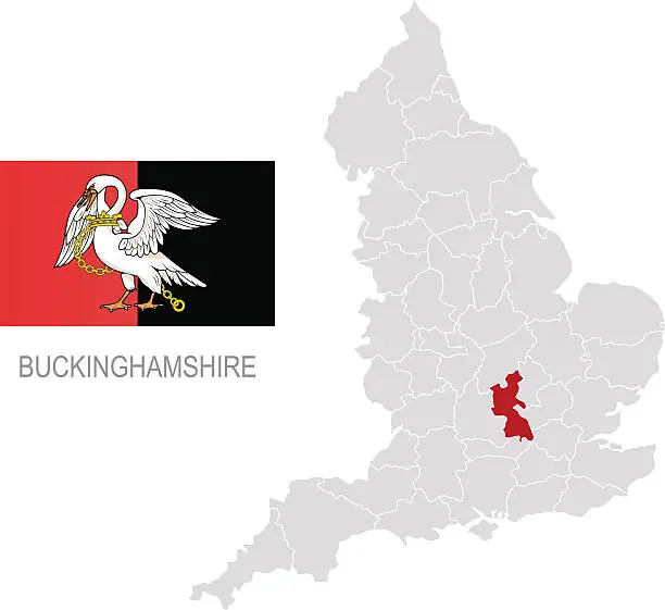 Vector illustration of Flag of Buckinghamshire and location on England map