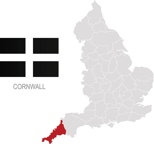 플랙 of 콘웰 및 위치를 영국 맵 - cornish flag stock illustrations