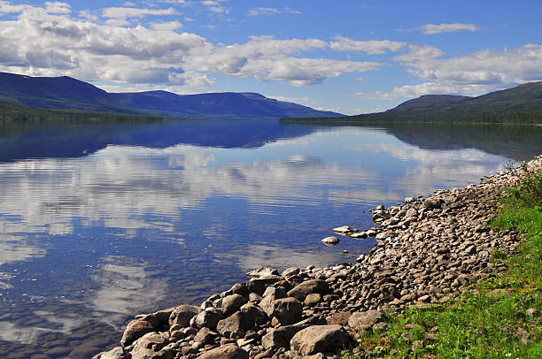 Lake in the Putorana plateau. Water mountain landscape in Siberia, Russia.