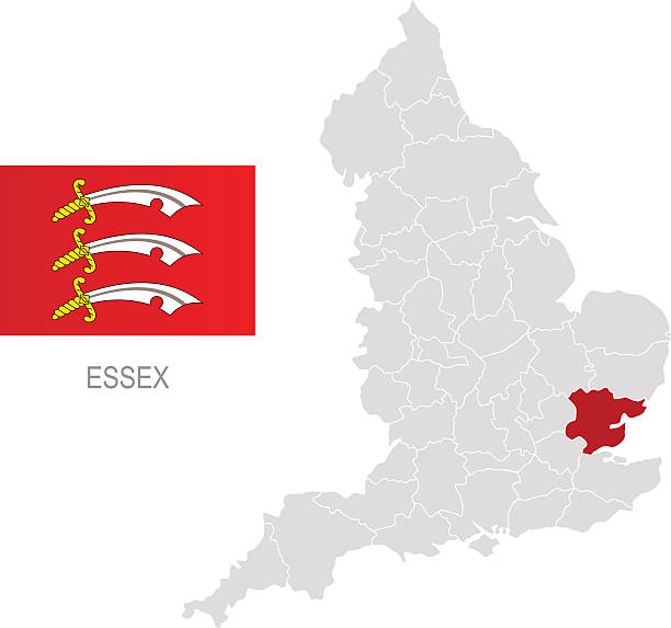 flagge von essex und lage auf der karte von england - essex stock-grafiken, -clipart, -cartoons und -symbole
