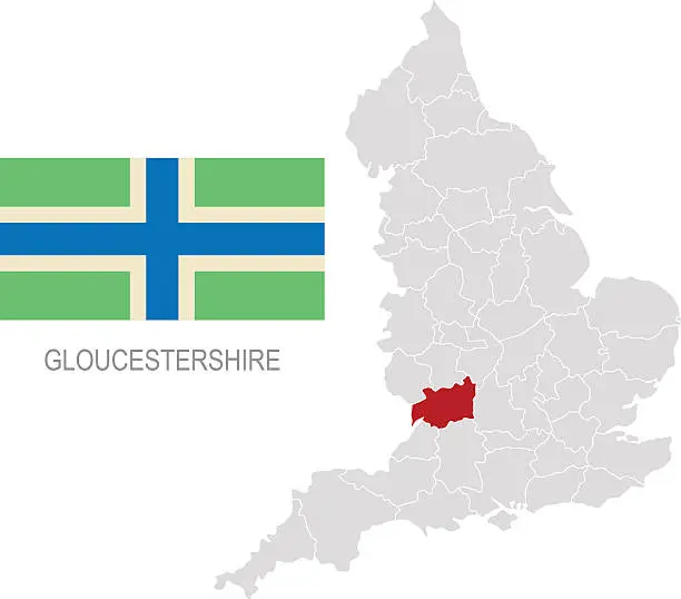 Vector illustration of Flag of Gloucestershire and location on England map