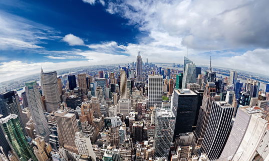 An aerial view over Manhattan New York city