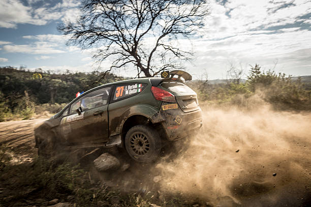 Ascochinga, Argentina - May 9, 2014: Lorenzo Bertelli Italian Pilot and Copilot DOTTA, Mitya when colliding on the left wheel to a stone that removes several minutes FWRT SRL Team Ford Fiesta RRC in SS 3 - Ascochinga - Agua de Oro, in Ascochinga, Argentina .