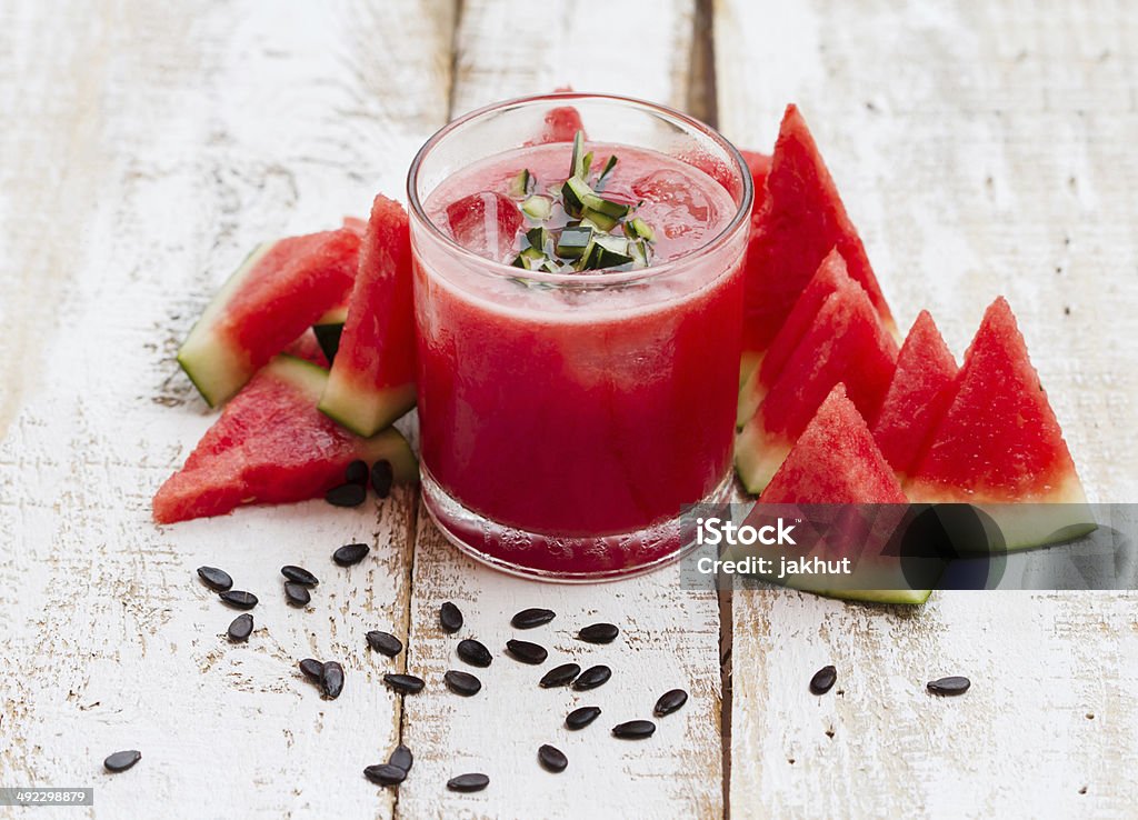 watermelon smoothie on old white wooden floor Backgrounds Stock Photo