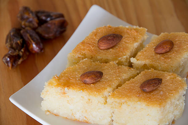 istock Plate of Basbousa with Dates on a Table 492303465