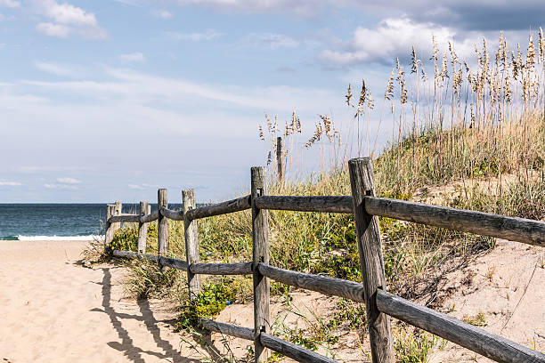 istock Wooden Fence on Sandy Pathway at Sandbridge 492308472