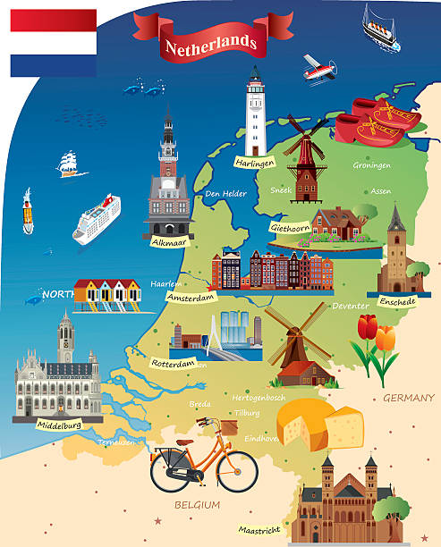 stockillustraties, clipart, cartoons en iconen met cartoon map of netherland - rotterdam