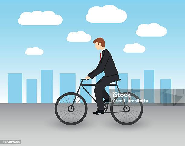 Businessman Riding Bicycle Stock Illustration - Download Image Now - 2015, Adult, Bicycle