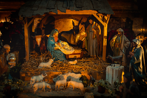 Nativity scene. Decoration in church.