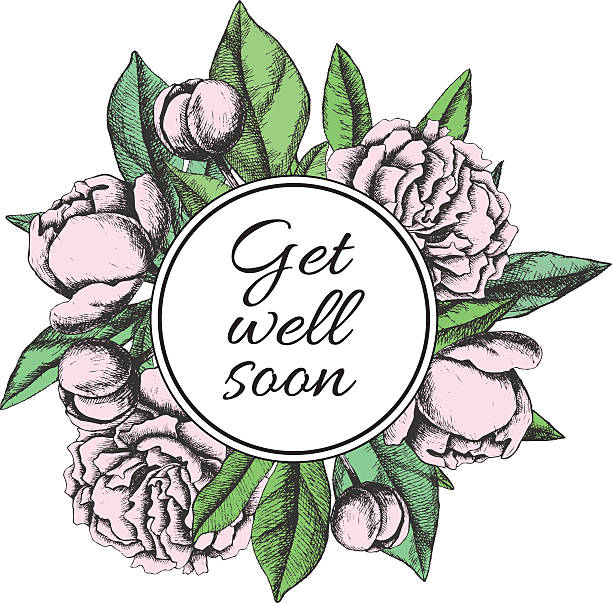 stockillustraties, clipart, cartoons en iconen met get well soon. friendly vector vintage card - beterschap