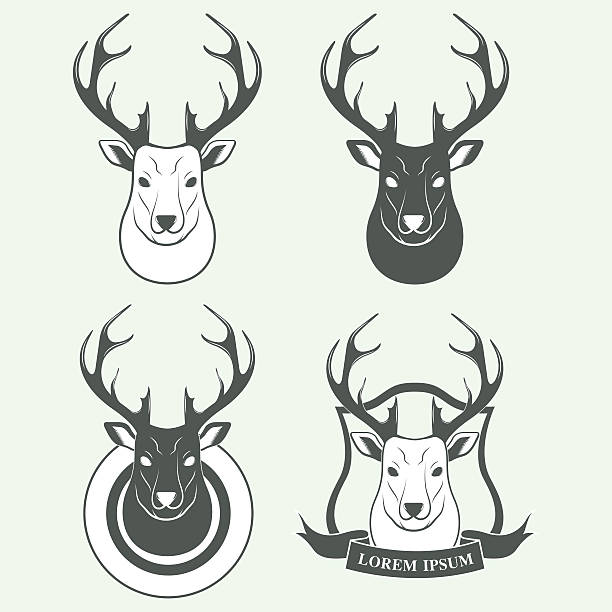 Deer silhouette standing on white background Deer silhouette standing on white background. Vector logo Illustration silhouette of a elk antler tattoo stock illustrations