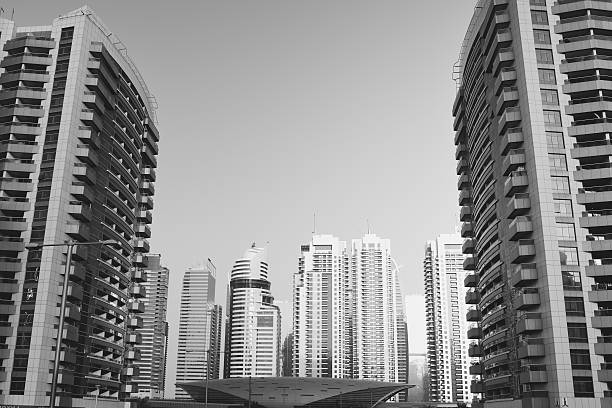 Luxury architecture of Dubai, middle east. Steel beauty of Emirates.