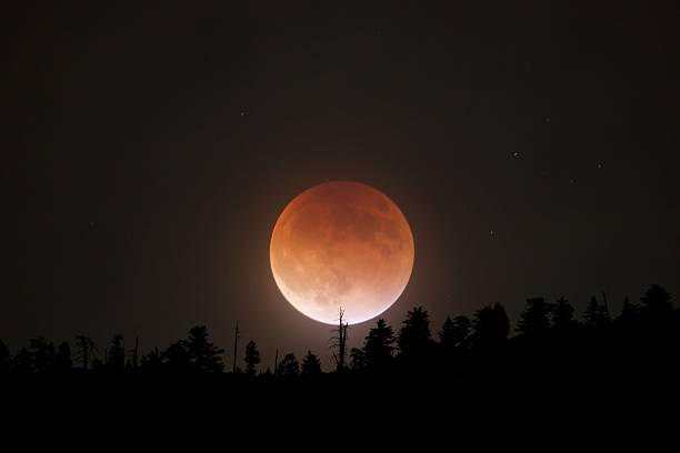 Super Blood Moon Rising The super blood moon of September 27th, 2015 is silhouetted by the ridgeline near Ontario Peak, California. lunar eclipse stock pictures, royalty-free photos & images