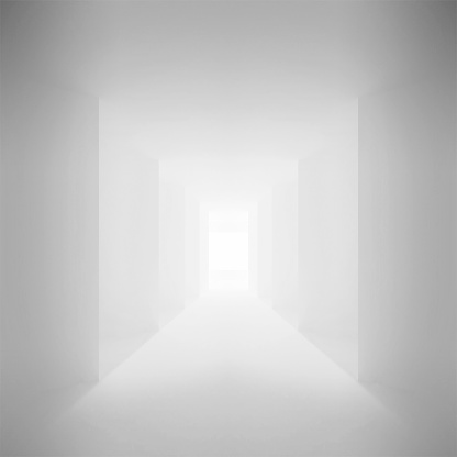 Abstract architecture background. White corridor Interior with corners, 3d illustration