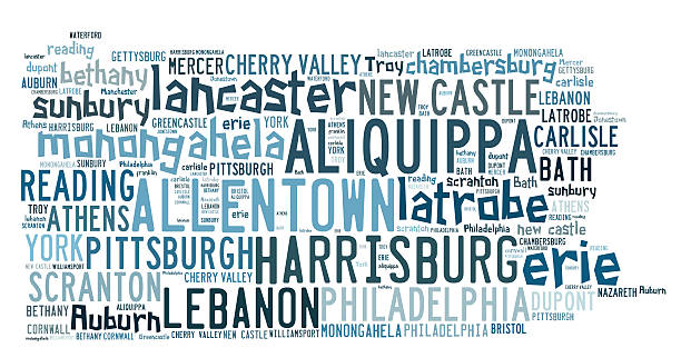 word cloud avec des villes en pennsylvanie - nobody gettysburg pennsylvania mid atlantic usa photos et images de collection