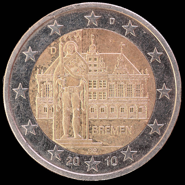 commemorative moneta dwa euro świętujemy brema federal state, niemcy 2010 r. - circulated zdjęcia i obrazy z banku zdjęć