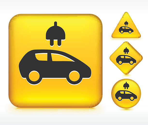ilustrações de stock, clip art, desenhos animados e ícones de carro elétrico em amarelo botões - three dimensional car vibrant color circle