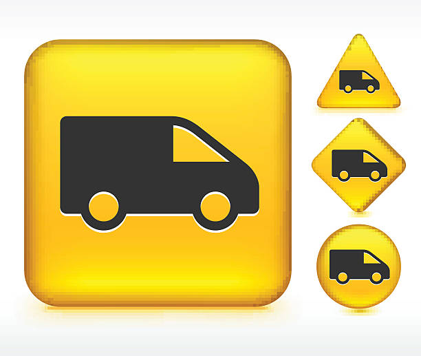 ilustrações de stock, clip art, desenhos animados e ícones de camião de mudanças em amarelo botões - three dimensional car vibrant color circle