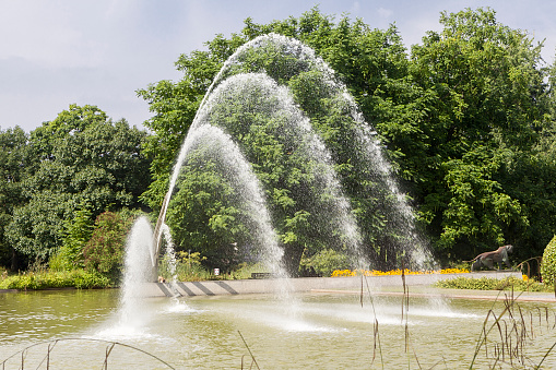 Beautiful water fountain in Grugapark Essen, Germany