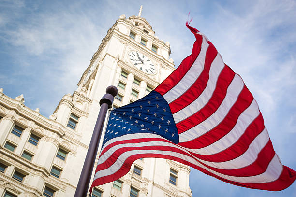 america - american flag architectural feature architecture chicago fotografías e imágenes de stock