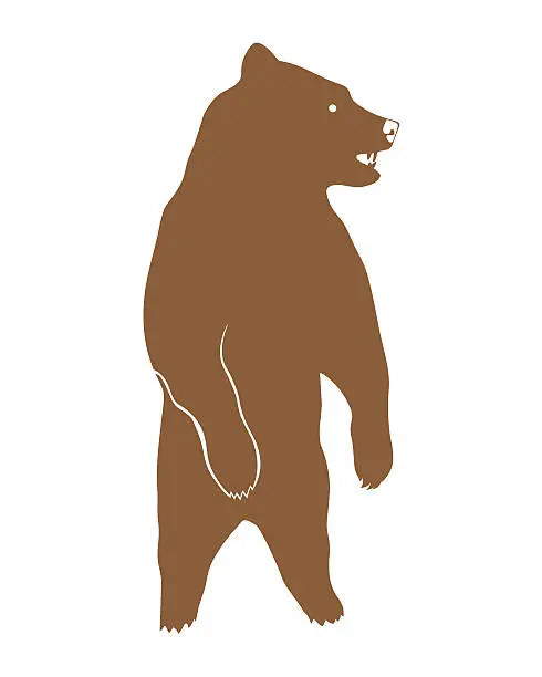 Vector illustration of standing brown bear, vector silhouette