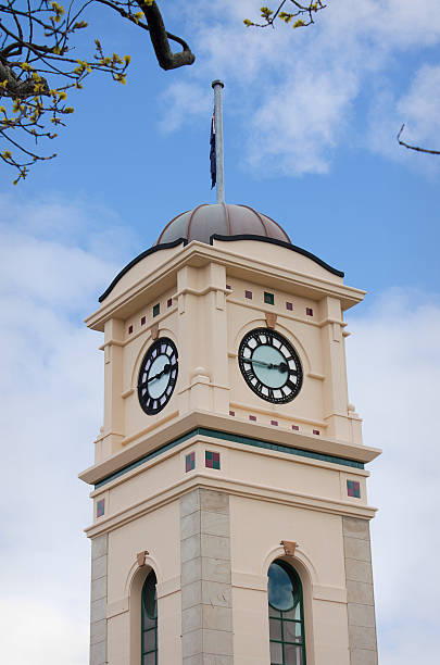 Feilding clock tower Clock tower in the rural town of Feilding, New Zealand manawatu stock pictures, royalty-free photos & images