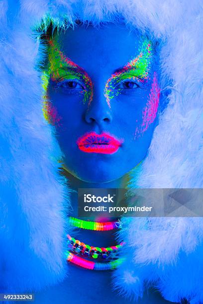 Women Portrait In Ultraviolet Light Stock Photo - Download Image Now - Neon Colored, Neon Lighting, Party - Social Event