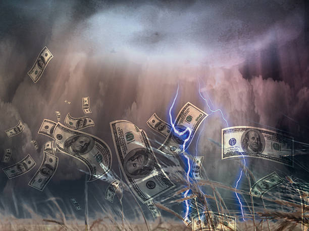 Money Storm Violent storm and US Currency lightning rain thunderstorm storm stock pictures, royalty-free photos & images