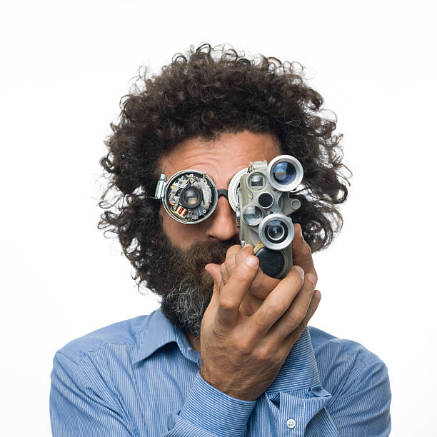 istock Inventor scientist with his old fashioned smart glasses and camera 492335079