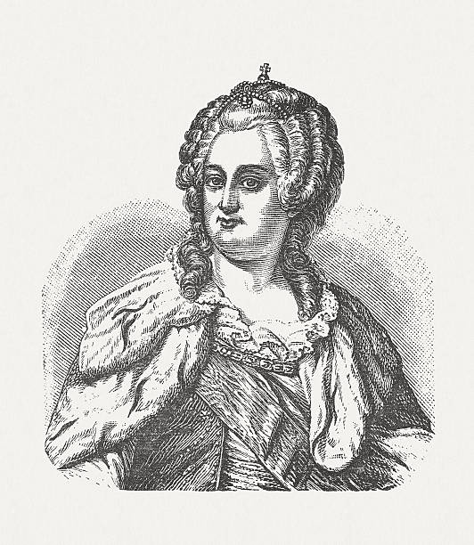 Catherine the Great (1729-1796), Russian empress,wood engraving, published 1881 Yekaterina Alexeevna or Catherine II, also known as Catherine the Great (1729 - 1796), ruled Russia from 1762 until her death. Woodcut engraving, published in 1881. pushkin st petersburg stock illustrations
