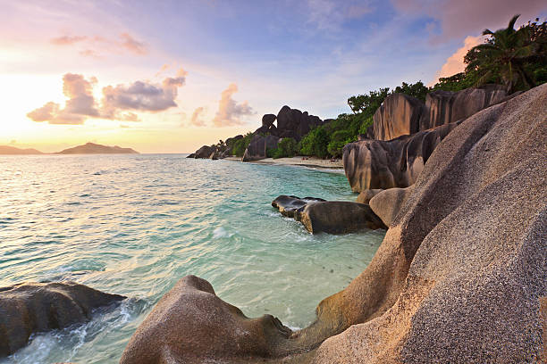 istock Dramatic sunset over La Digue island in Seychelles 492335675
