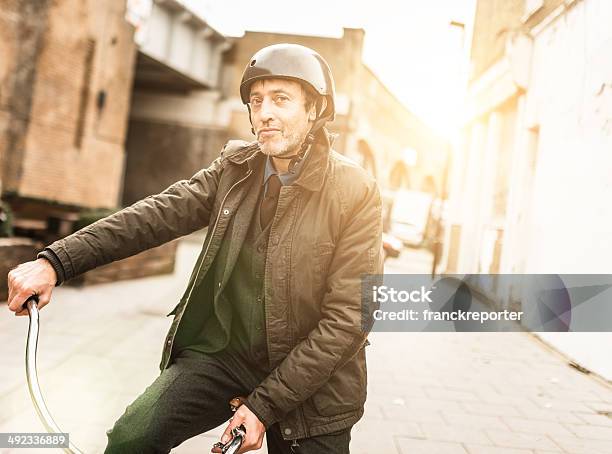 British Business Walking With Bicycle Stock Photo - Download Image Now - 40-49 Years, Adult, Adults Only