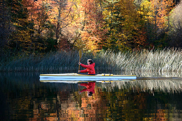 kayaker - south america argentina bariloche autumn ストックフォトと画像