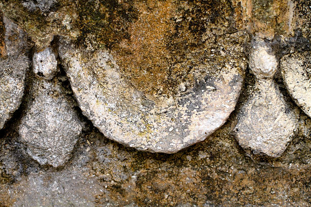 Much of the artwork from Herculaneum has been removed to the Aracheological Museum in Naples, but some fascinating remnants can still be seen at the excavation as decorations on the interior walls. This close up focuses on a chiselled swag decoration that lines one of the interior walls. Herculaneum (Ercolano) was a small town near Naples in Italy. It was buried in volcanic ash following the catastrophic eruption of Mount Vesuvius in 79 AD.