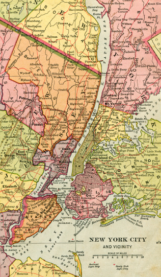 A closeup shot of thevintage 1891 map of Long Island