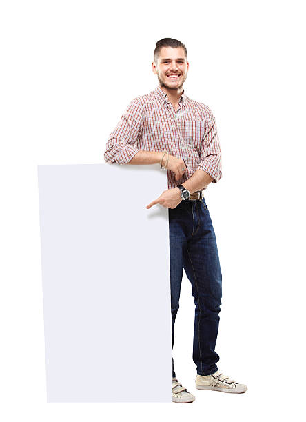 istock Happy business man presenting with copy space for your text 492340341