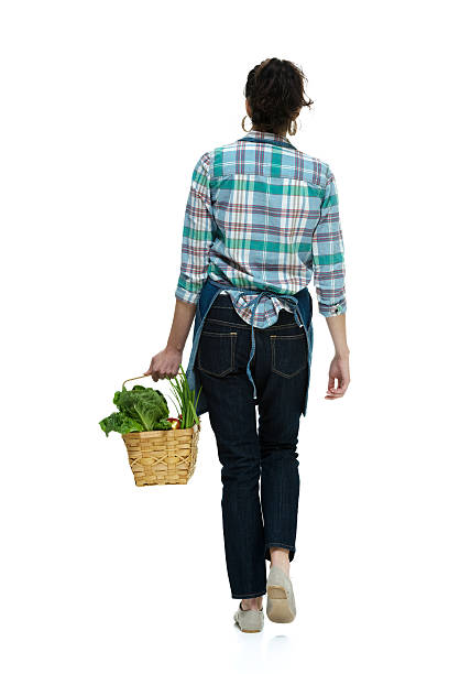 istock Farmer holding vegetable basket and walking 492356450