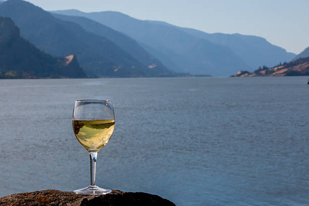 Chardonnay Wine Glass Inverting Columbia River Gorge Washington Oregon View