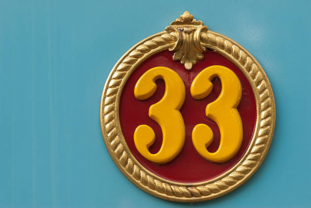 Carved wood sign number 33