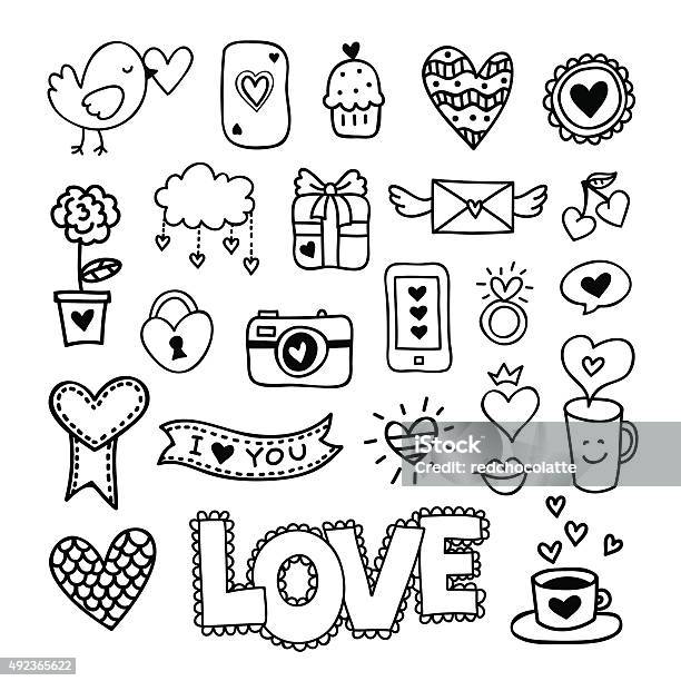 Hand Drawn Love Icons And Symbols Stock Illustration - Download Image Now - 2015, Bird, Bubble