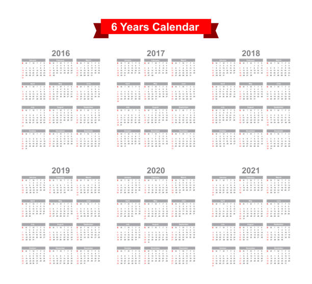 2016 - 2021 Calendar Black text on a white background 2016 2017 2018 2019 2020 2021 Calendar Black text on a white background  Vector eps10 2018 calendar stock illustrations